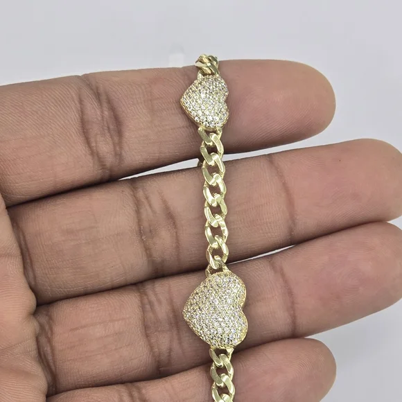 10kt Real Gold Heart Fancy Bracelet 7 Inches - Picture 5 of 8